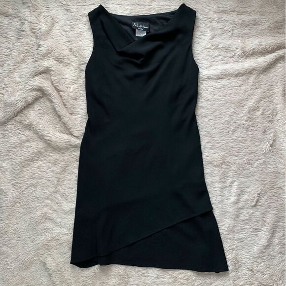 VTG Draped Neckline-ruffled hem-little black dress cocktail wedding guest 4P - Picture 2 of 7